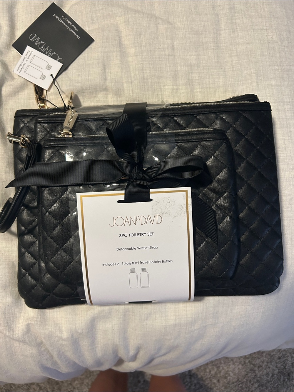 Joan & David Black Quilted 3-Piece Toiletry Wristlet Set